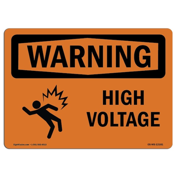 OSHA Warning Sign, 3.5" Height, 5" Width, High Voltage, Landscape, WS-D-35-L-12181-10PK
